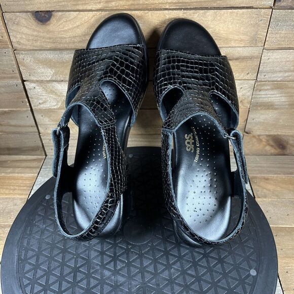 SAS Women's Size 7.5 Wide Slingback Sandals Patent Leather Black Crocs Print - Picture 5 of 10